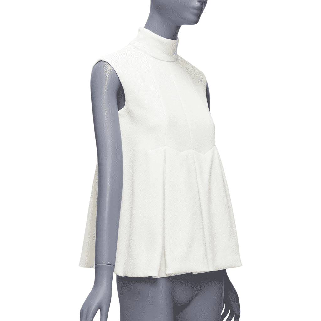 Emilia Wickstead Pleated Peplum Top Beige Polyester Very good - Front View
