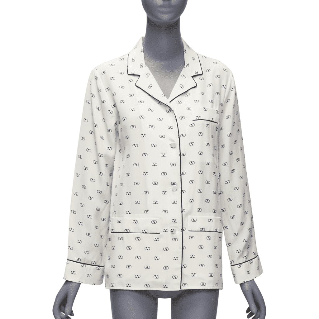 Valentino Garavani Piping Pajama Shirt Beige Silk Never worn, with tag - Front View