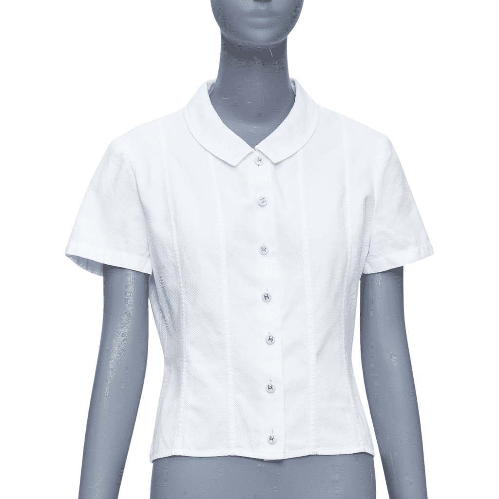 Chanel Cotton CC Logo Crop Shirt White Cotton Very good - Front View