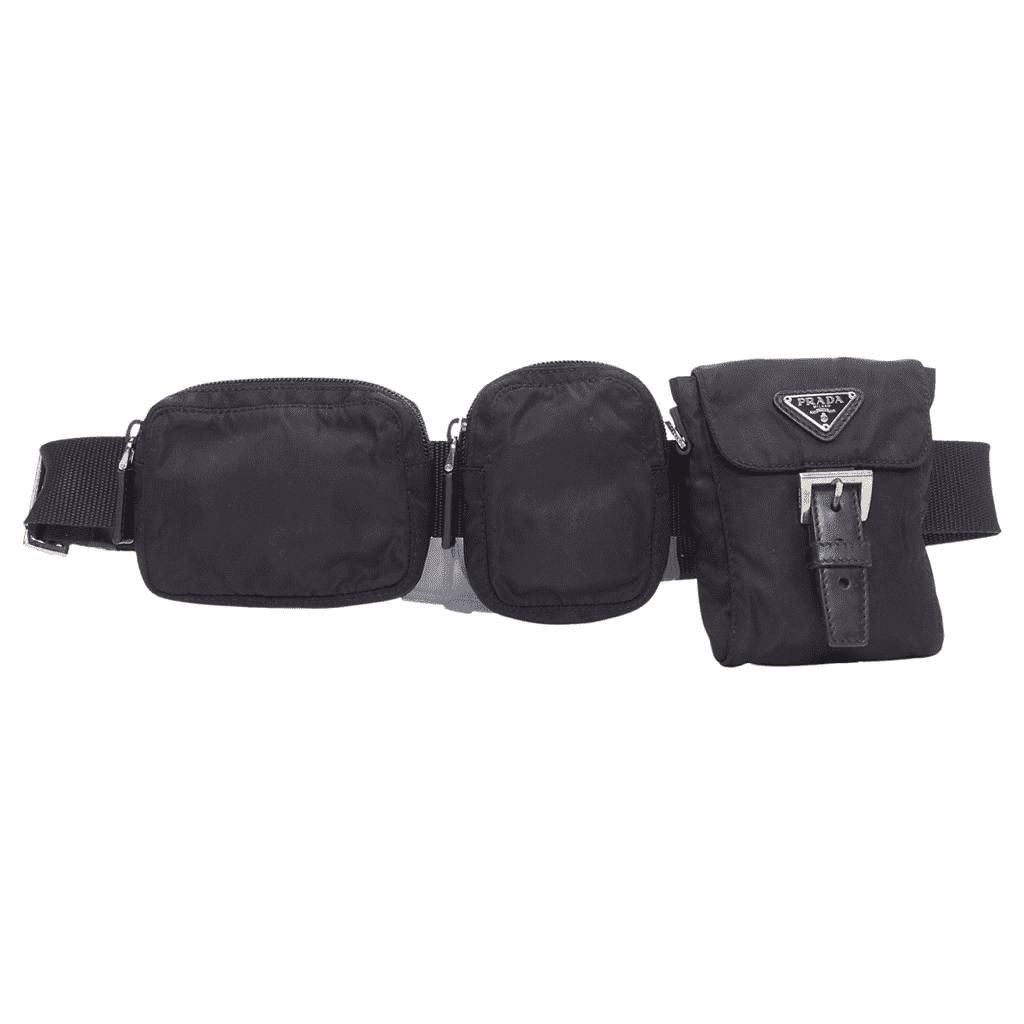 Prada Nylon Triple Waist Bag Black Good - Front View