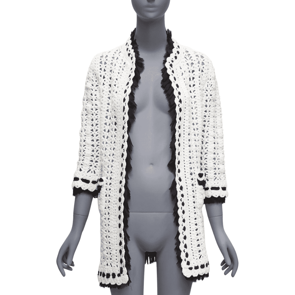Chanel Crochet Knit Cardigan Coat Beige Polyamide Very good - Front View