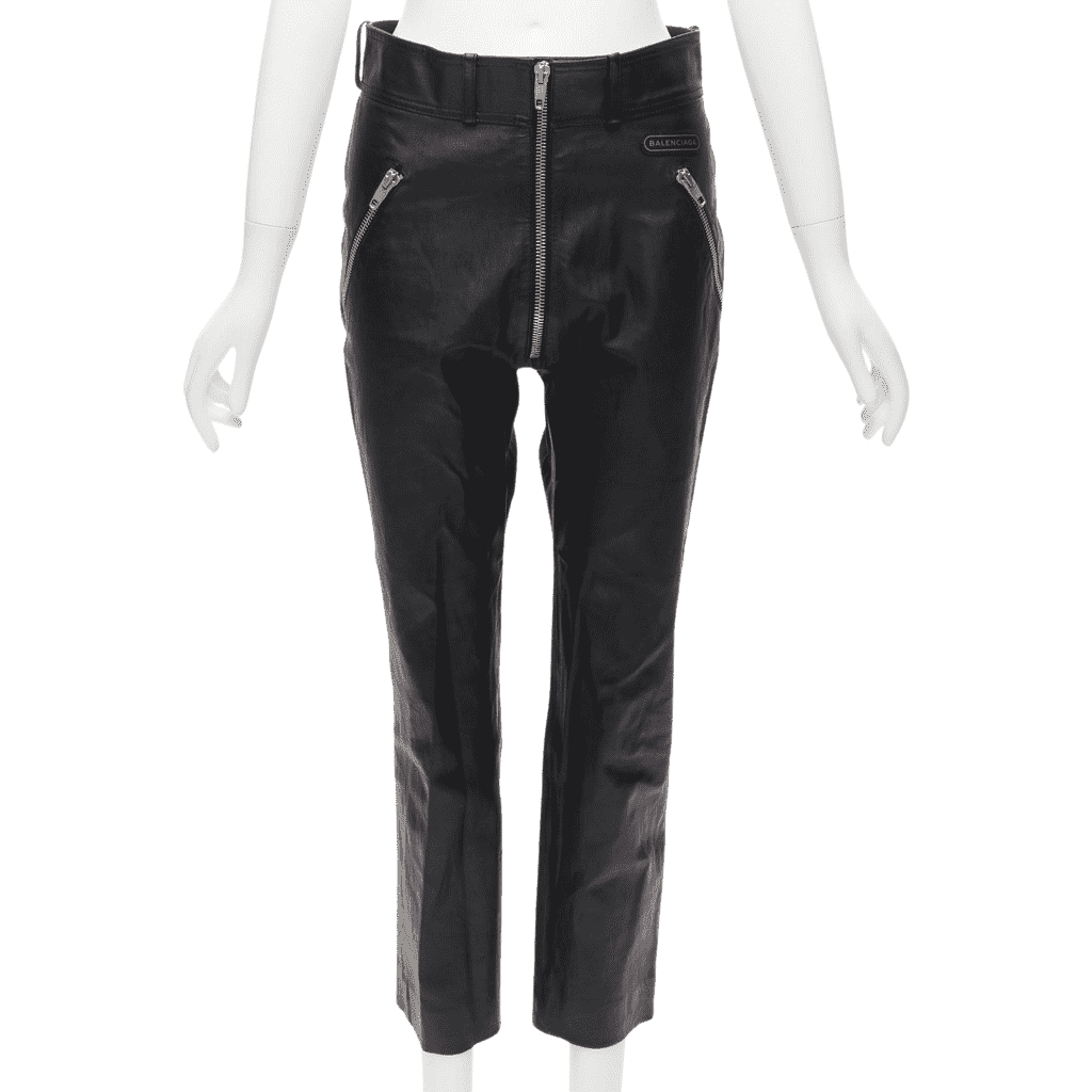 Balenciaga Moto Leather Pants Black Leather Good - Front View