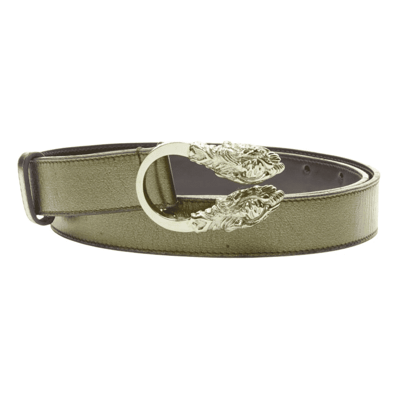 Gucci Hammered Buckle Leather Belt Gold Leather Very good - Front View