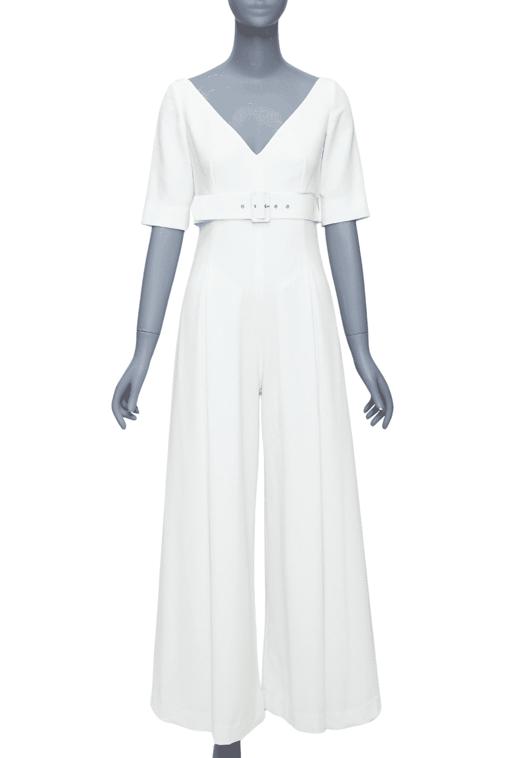 Emilia Wickstead Cloque Belted Jumpsuit Beige Polyester Very good - Front View
