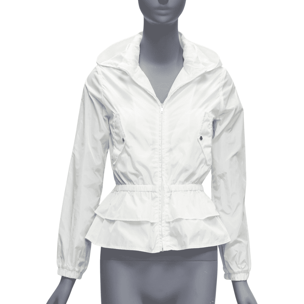 Gucci Ivory Peplum Hooded Jacket Ecru Polyamide Never worn, with tag - Front View