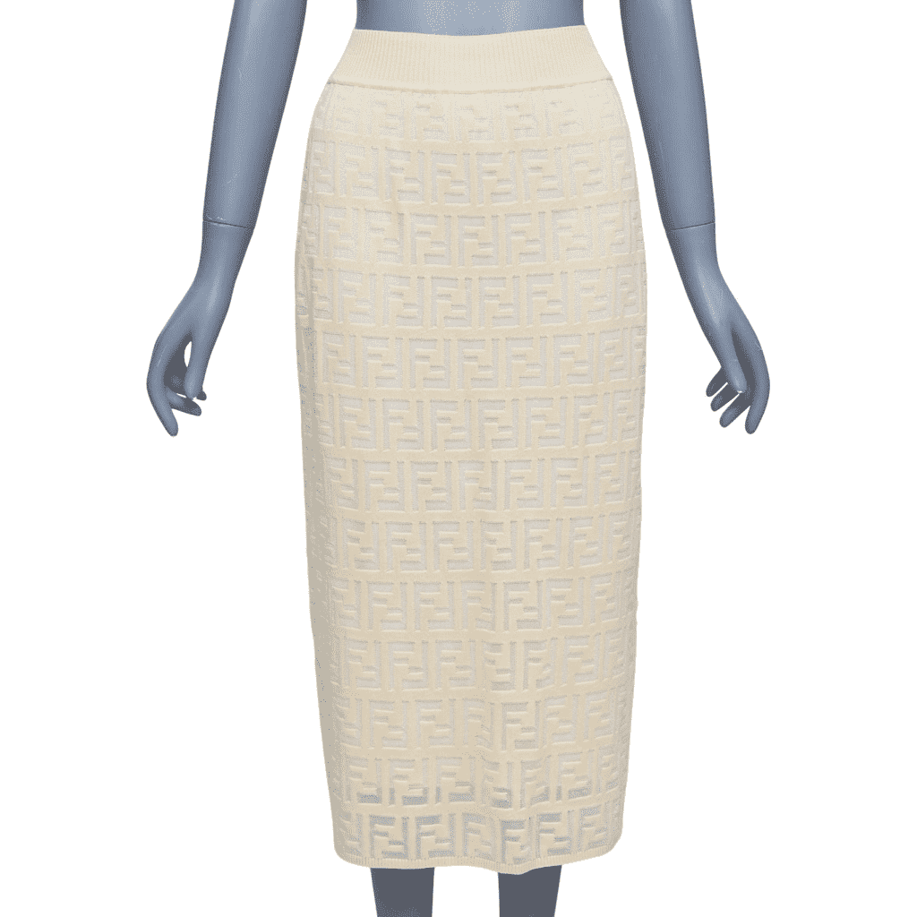 Fendi Zucca Knit Skirt Beige Cotton Very good - Front View