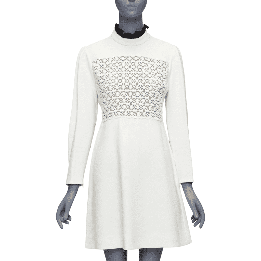 Giambattista Valli Ruffle Collar Dress Beige Cotton Fair condition - Front View
