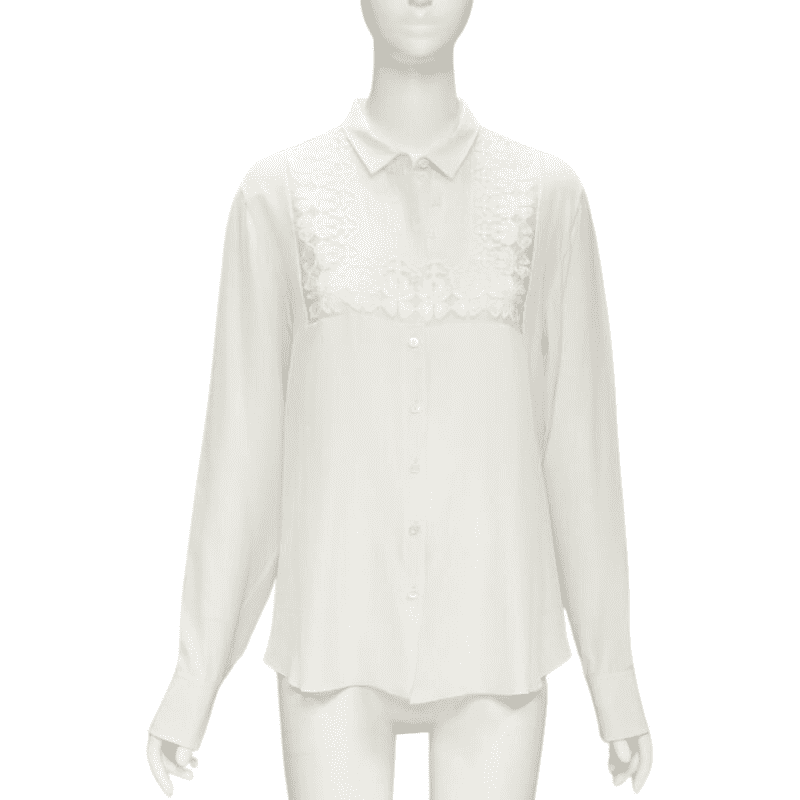 Christian Dior Floral Embroidery Shirt Beige Silk Good condition - Front View
