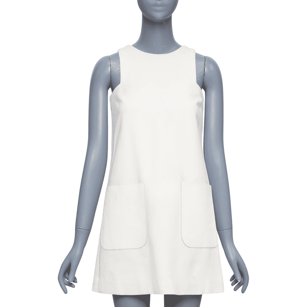 Fendi Leather Patch Dress Ecru Wool Good - Front View