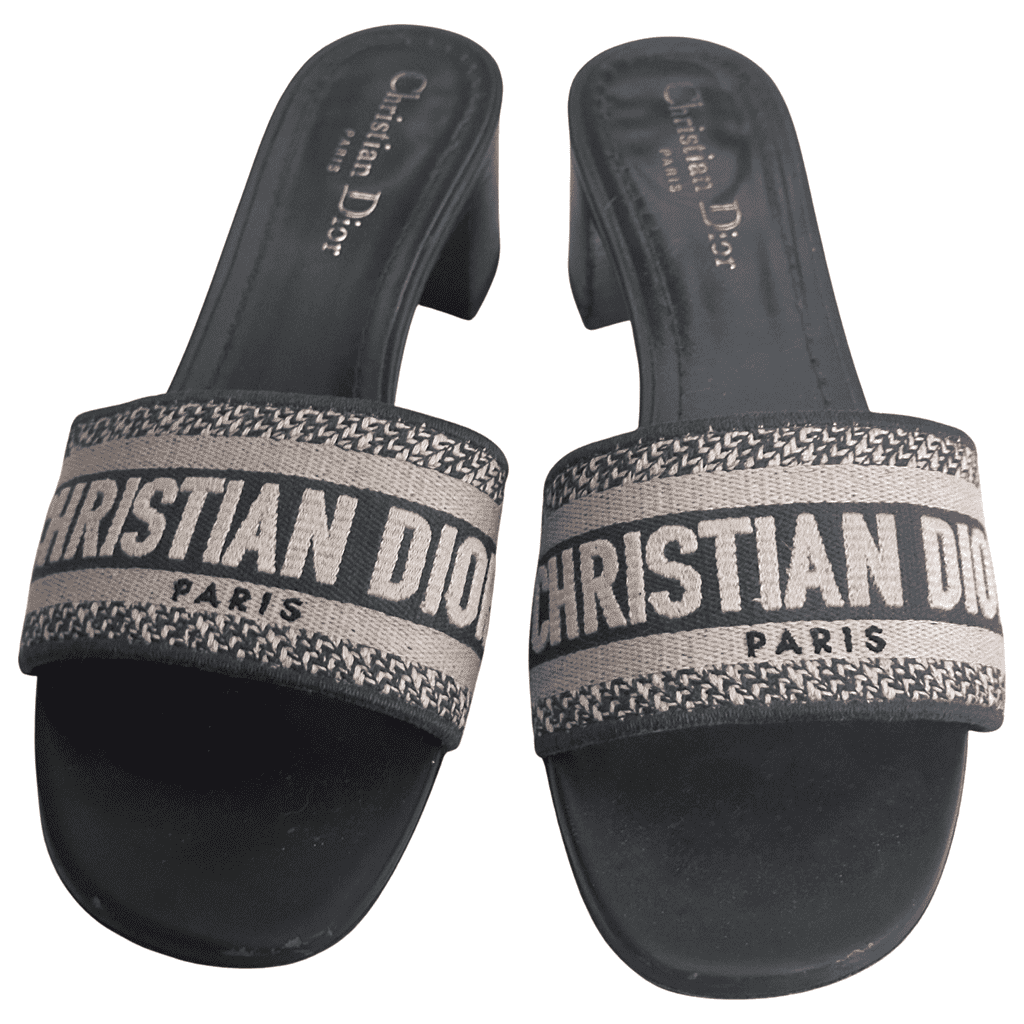 Christian Dior Dway Slide Sandals Navy Canvas Good - Front View