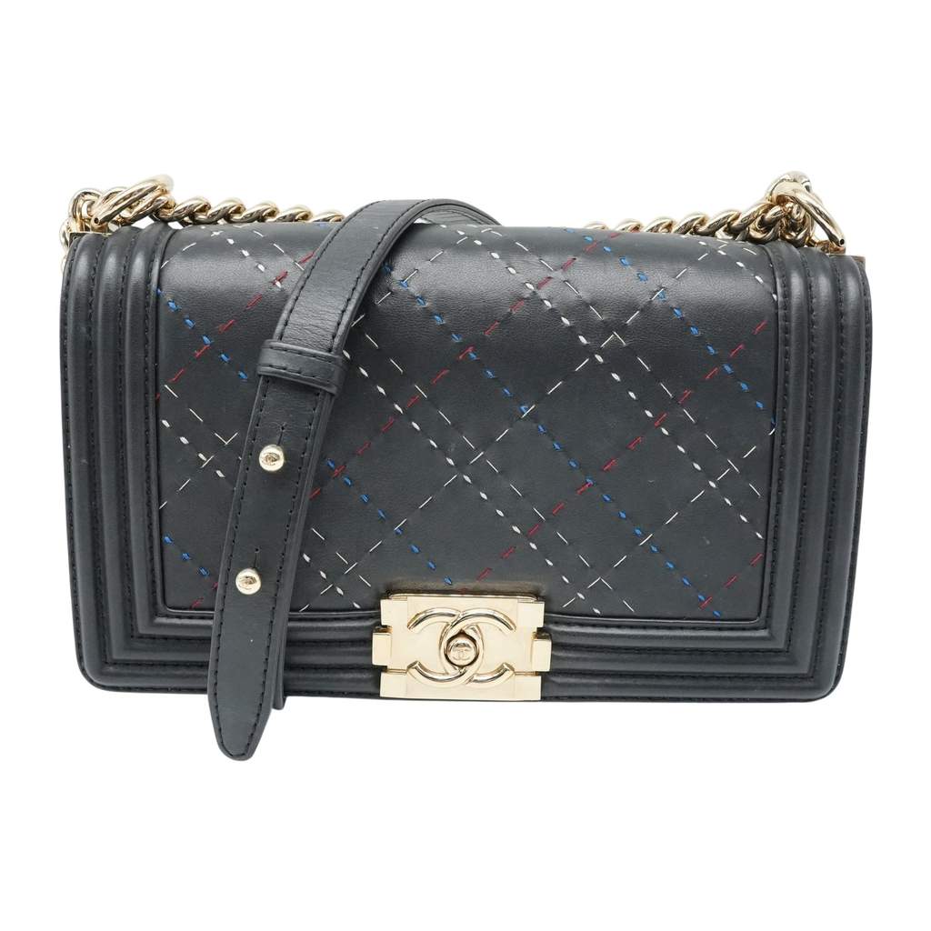 Chanel Boy Bag Black Medium tricolor Black Leather Fair - Front View