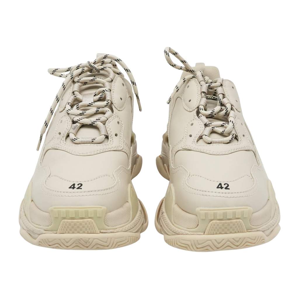 Balenciaga Cream Faux Leather Triple S Sneakers Size 42 Beige Good - Front View