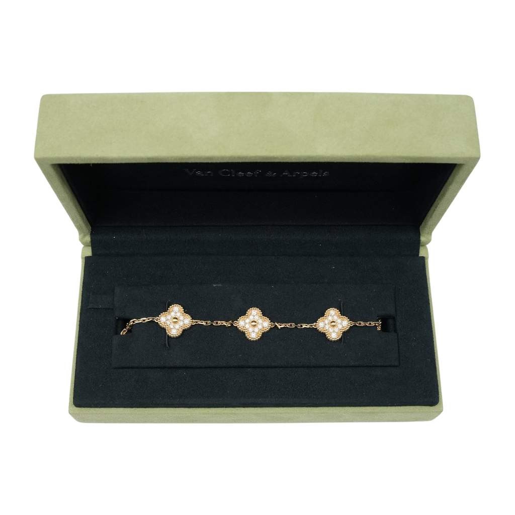 Van Cleef & Arpels Vintage Alhambra bracelet, 5 motifs with Diamonds Gold Gold Good condition - Front View