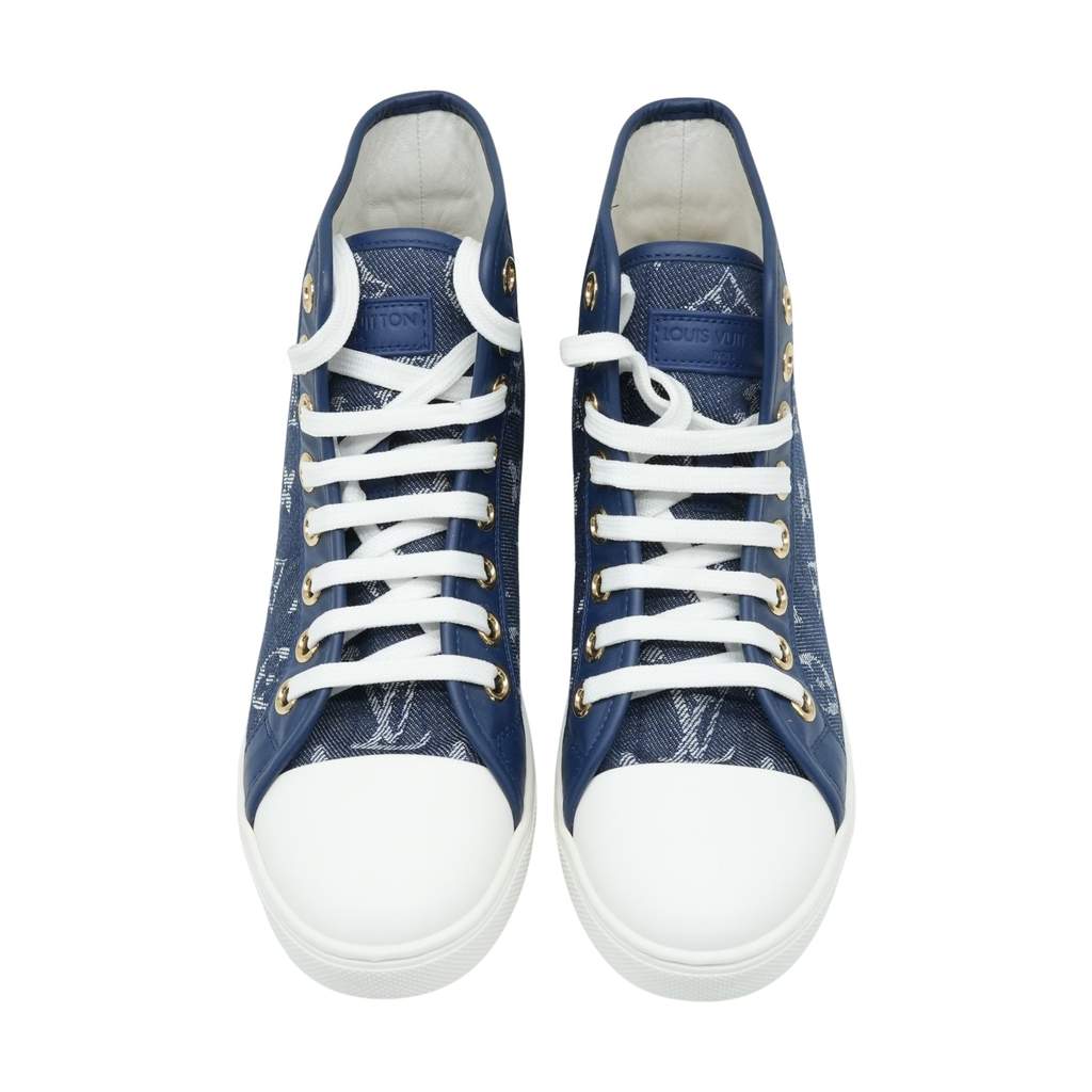 Louis Vuitton High-Top Denim Monogram Stellar Sneaker Size 36.5 Blue Denim Very good - Front View