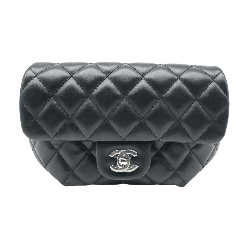 Chanel CC Uniform Flap Belt Bag Calfskin Quilted Black Black Leather Good - Front View