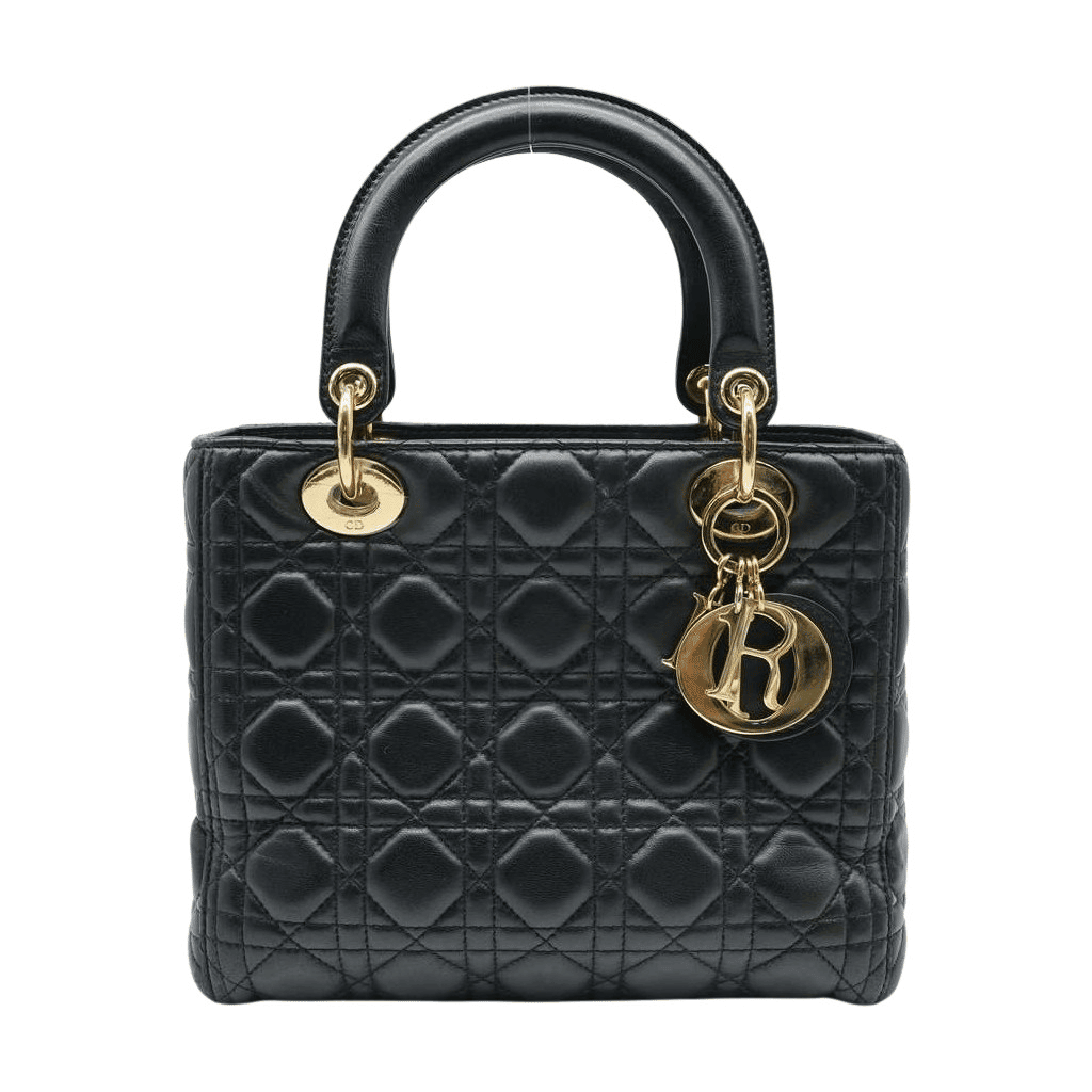 Dior Medium Lady Dior Bag Black Cannage Lambskin M0565ONGE_M900 Black Fair - Front View