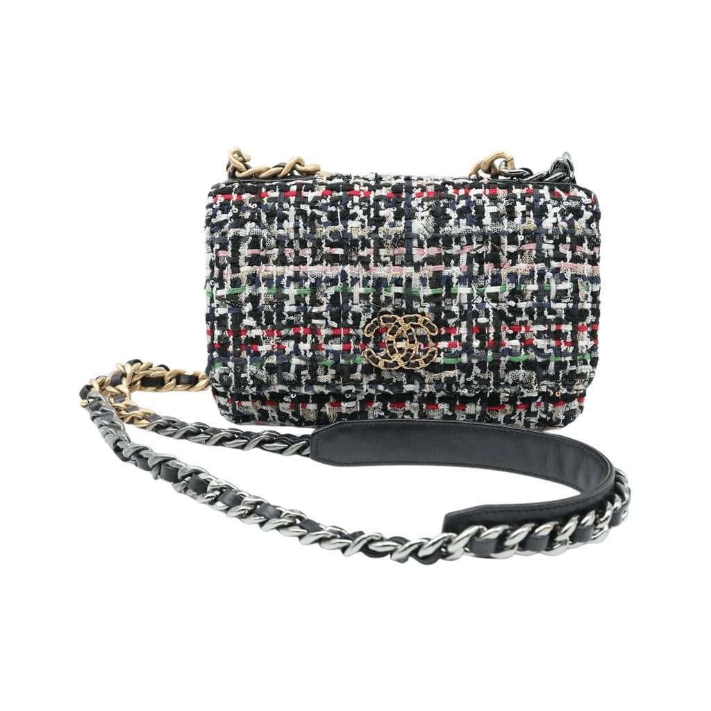 Chanel 19 Tweed Wallet on Chain MultiColor Tweed Good - Front View