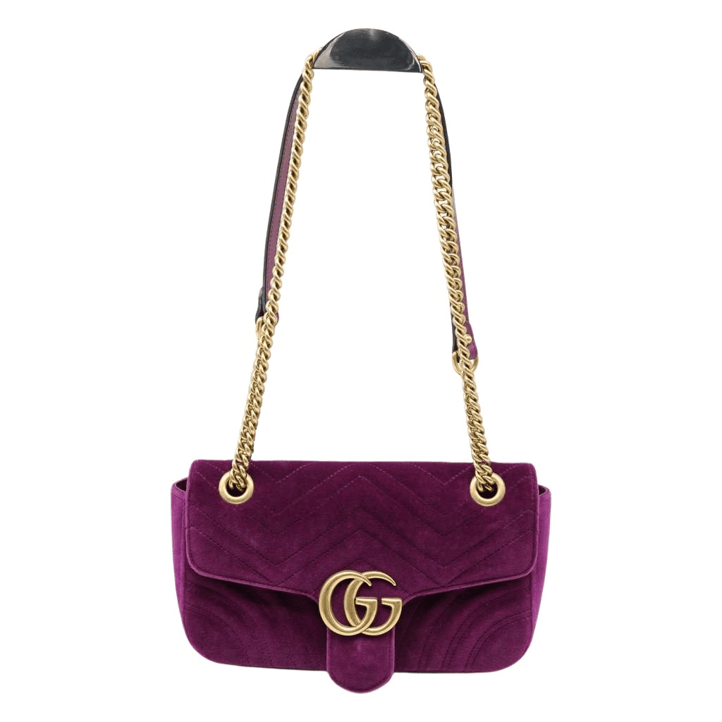 Gucci GG Marmont Shoulder Bag Matelasse Velvet Purple Velvet Fair - Front View