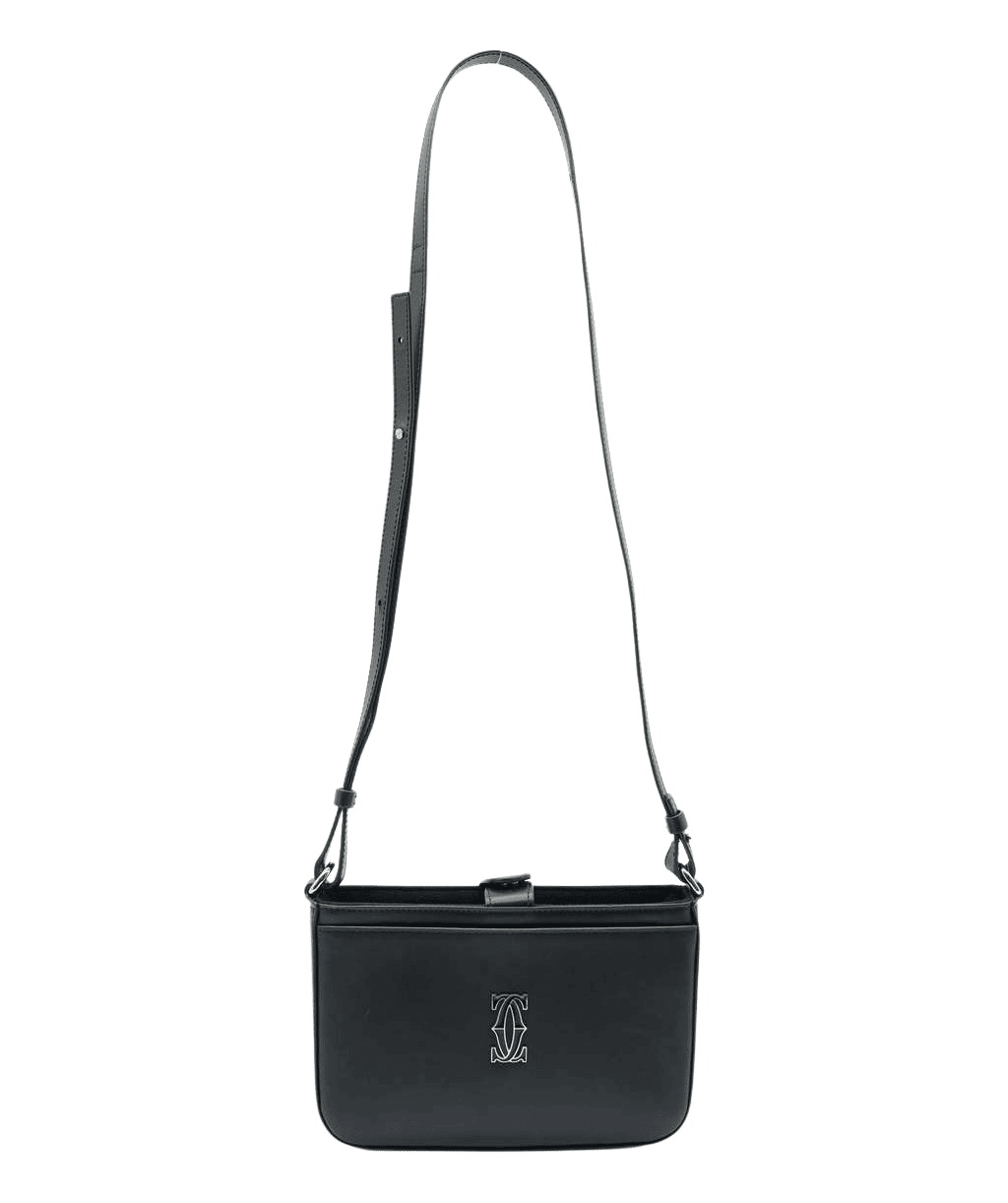 Cartier C de Cartier Mini Shoulder Bag In Black Calfskin Black Leather Good - Front View