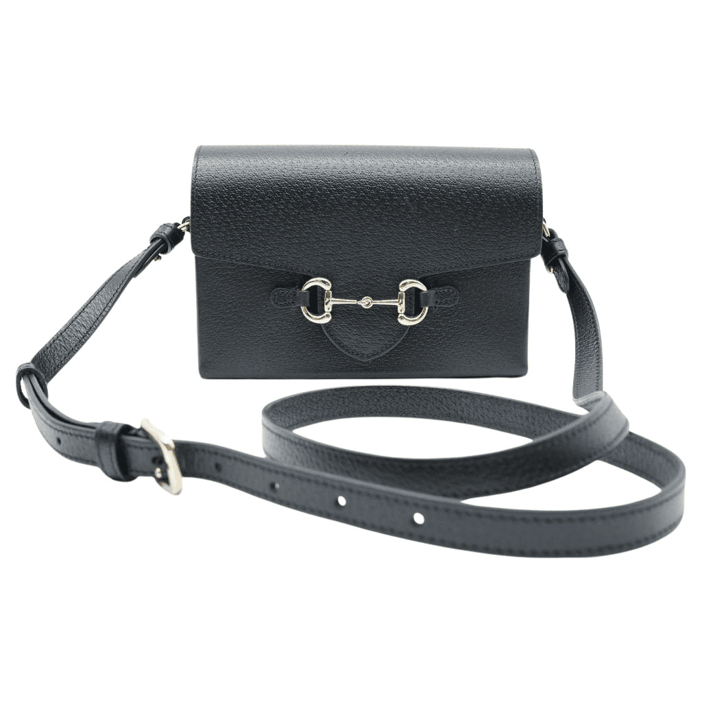 Gucci Horsebit 1995 Flap Shoulder Bag Black Black Leather Good - Front View