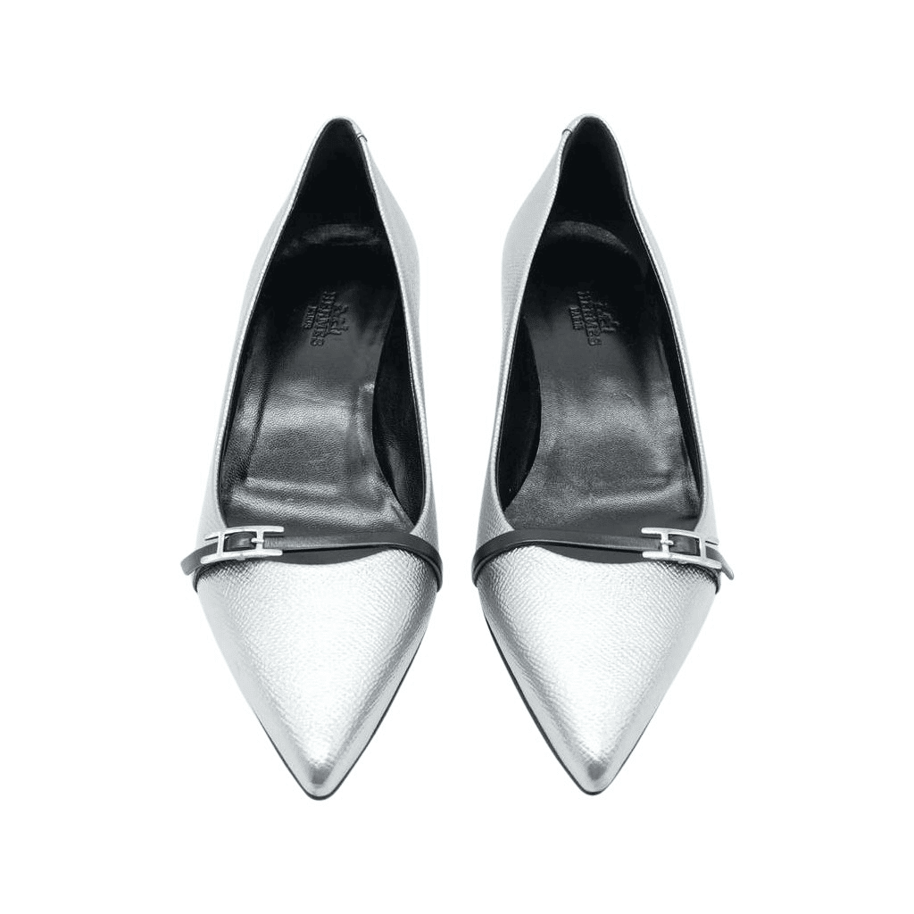 Hermès Ballet Flats Silver Size 36 Silver Leather Good - Front View