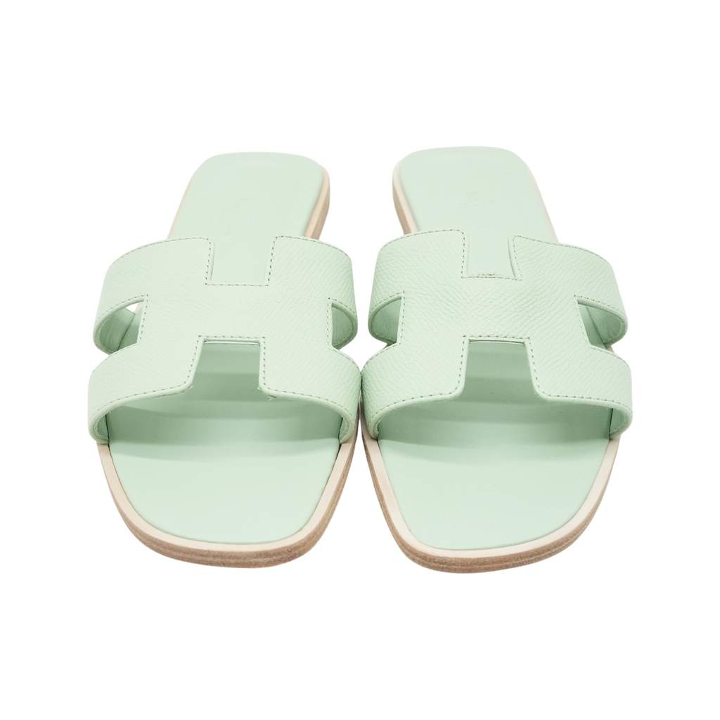 Hermès Oran Sandal Vert Jade D'Eau Epsom Size 37