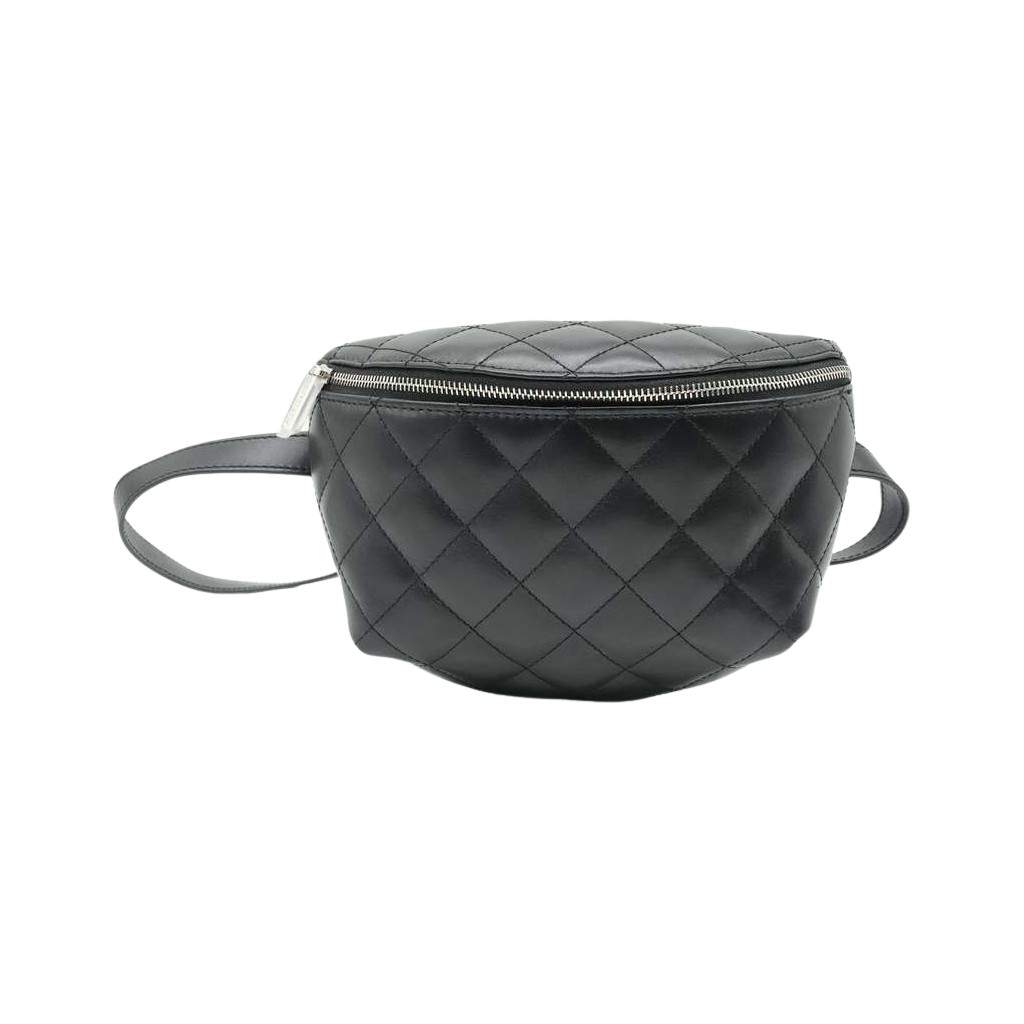 Chanel Uniform Black Quilted Waist Belt Bag Black Leather Good - Front View
