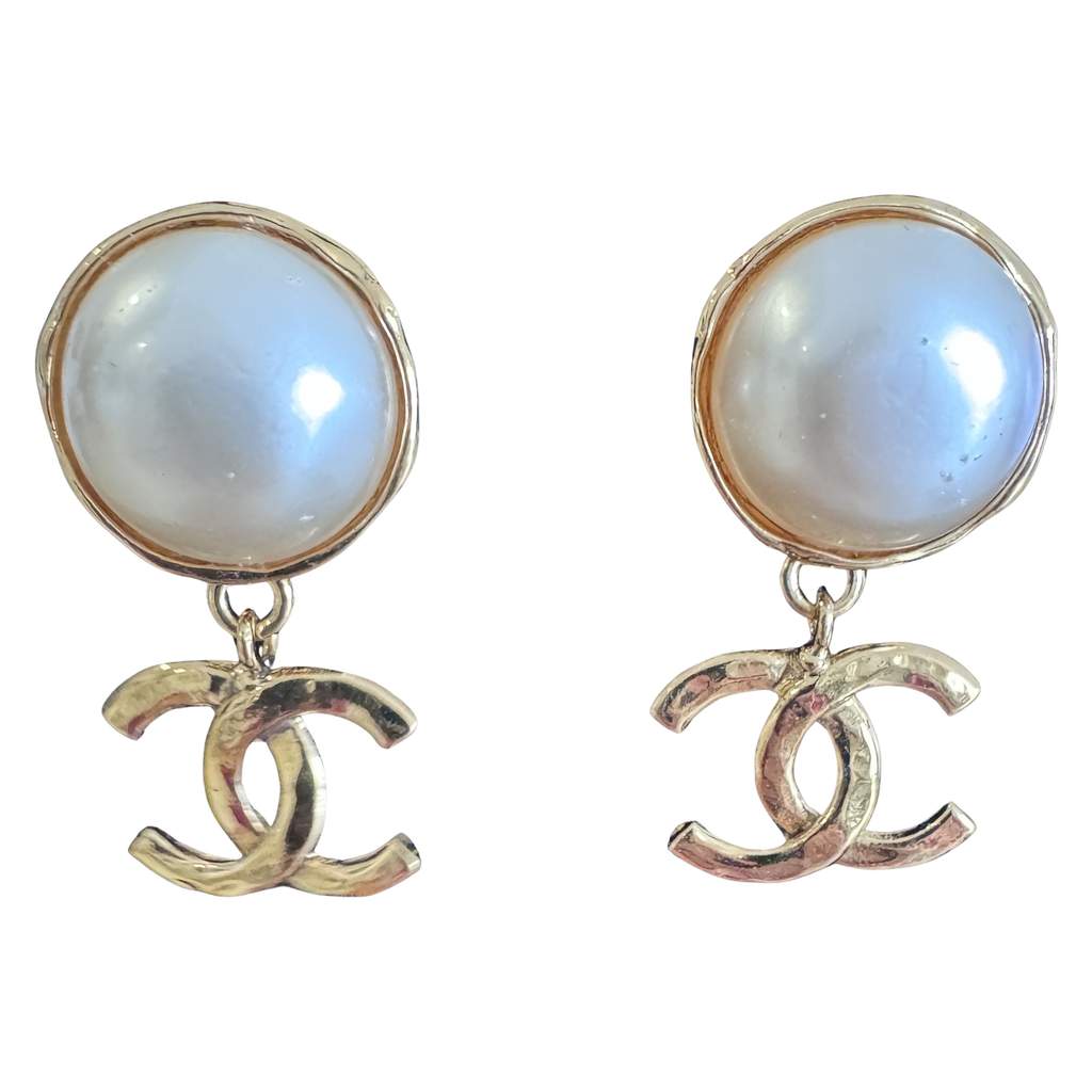 Chanel CC Logo Pearl Earrings