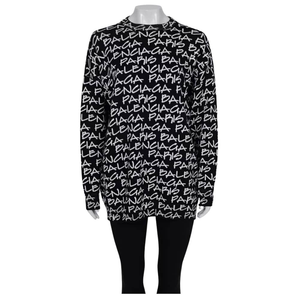 Balenciaga Oversize Logo Print Sweater Black Wool Very good condition - Front View