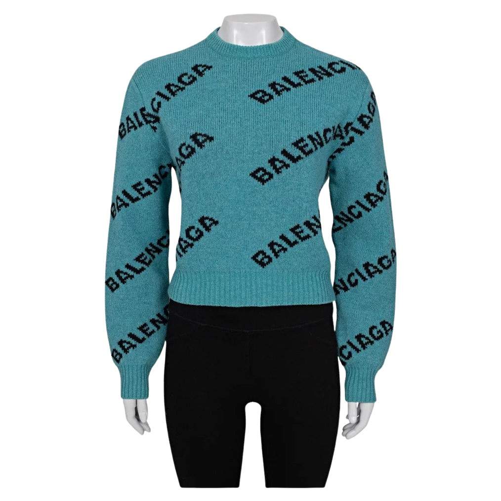 Balenciaga Logo Sweater Green Wool Very good condition - Front View