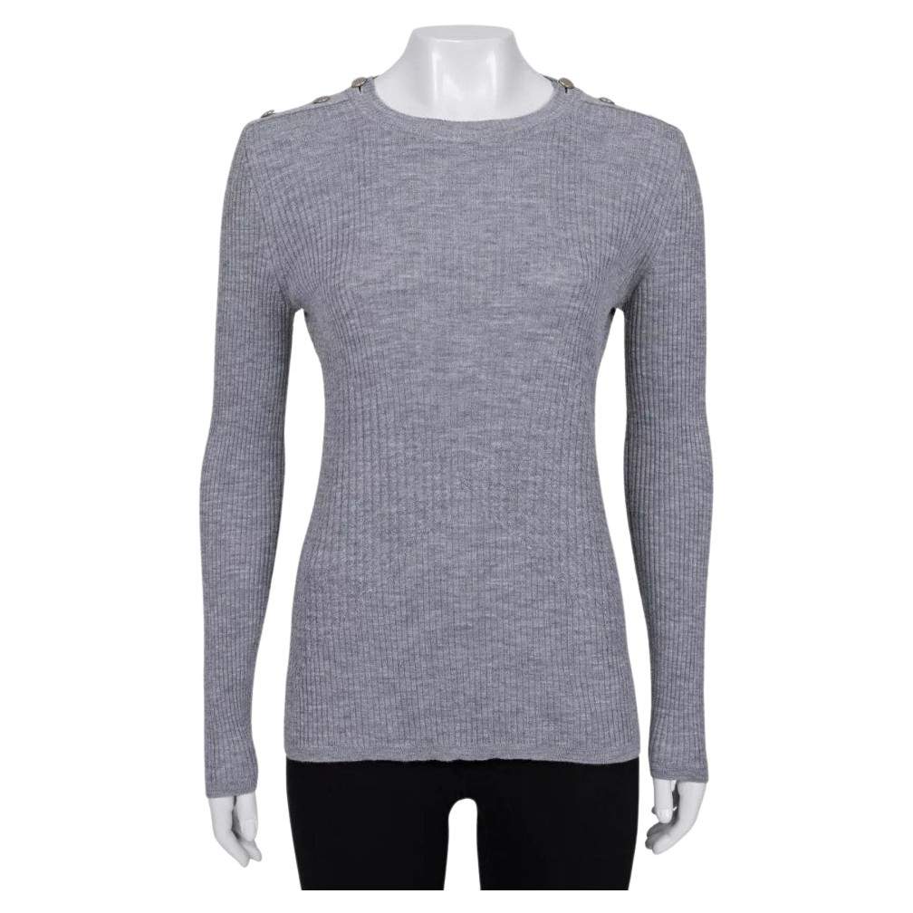 Chanel Fitted Sweater with Signature Buttons Silver Cotton Very good condition - Front View