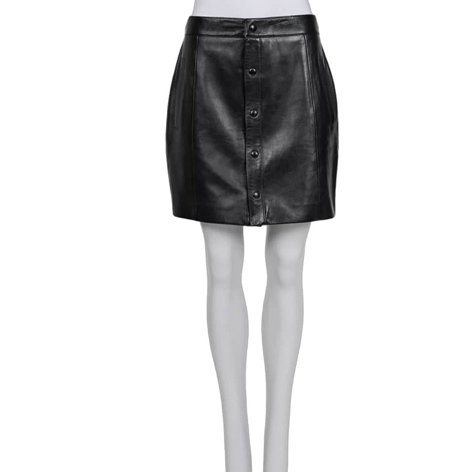 Saint Laurent Saint Laurent Black Leather A-Line Button-Up Skirt Sz 42 Pre-owned Black Leather Good - Front View