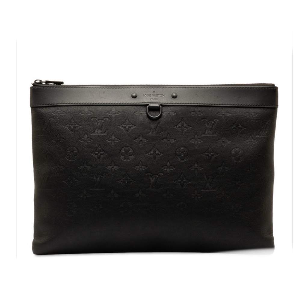 Louis Vuitton Shadow Discovery Clutch Black Leather Very good condition - Front View