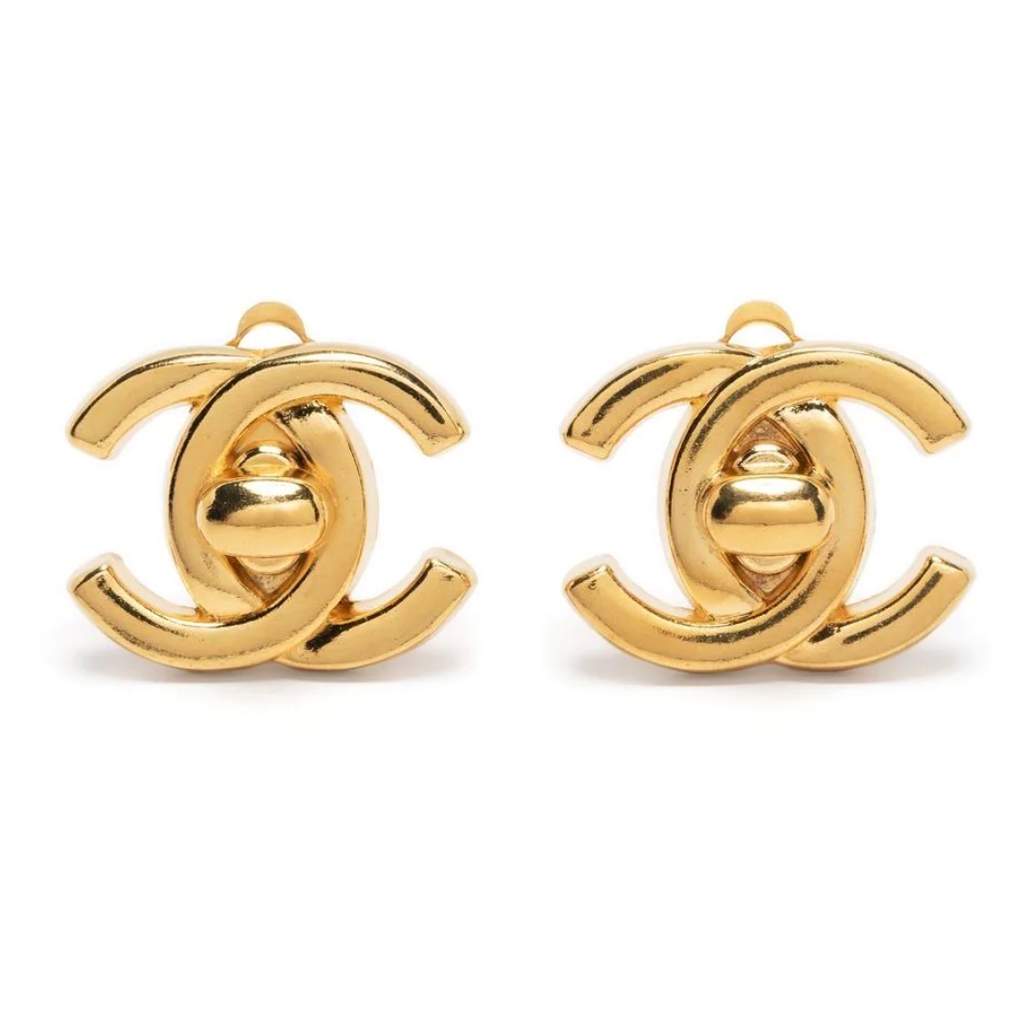 Chanel CC Turnlock CC Earrings Gold Gold Good condition - Front View