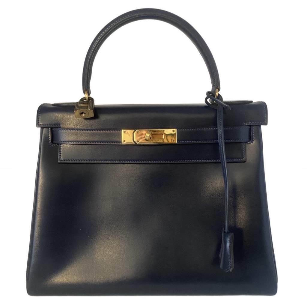 Hermès Kelly 28 Midnight Blue Blue Leather Good - Front View