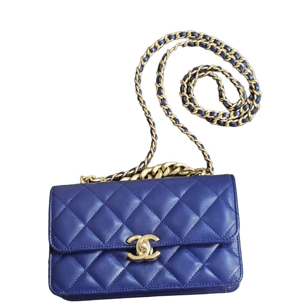 Chanel MINI DUAL HANDLE Blue Leather Good condition - Front View