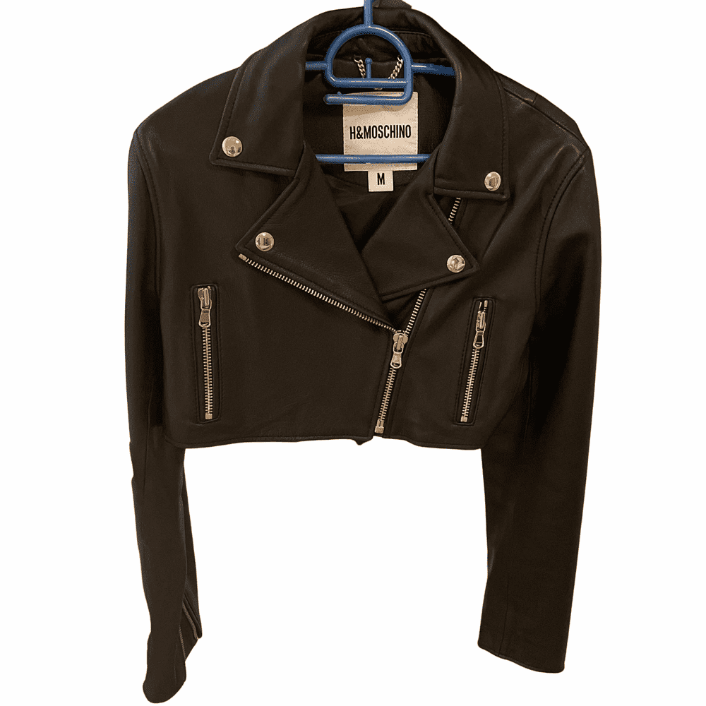 Moschino Biker Jacket Black Leather Very good condition - Front View