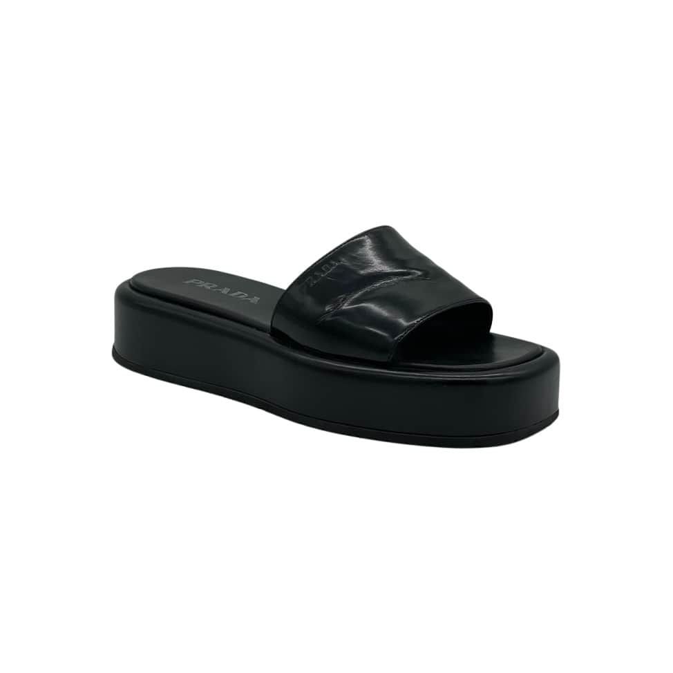 Prada Mules Black Leather Good - Front View