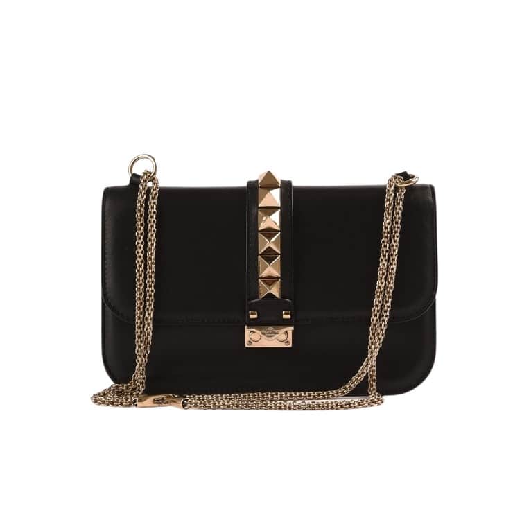 Valentino Garavani Glam Lock Bag Black Leather Metal Very good - Front View