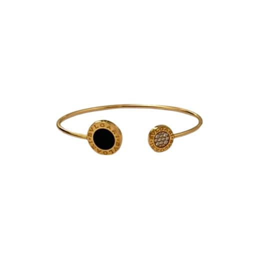 Bvlgari 18K Rose Gold Diamond Onyx Bracelet Camel Gold Diamond Never worn - Front View