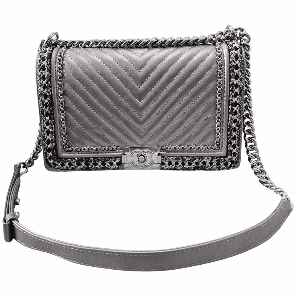 Chanel Boy Silver Leather Silver Good condition - Front View
