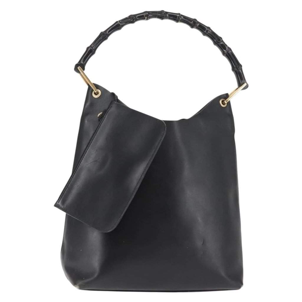 Gucci Shoulder Bag Black Leather Good - Front View