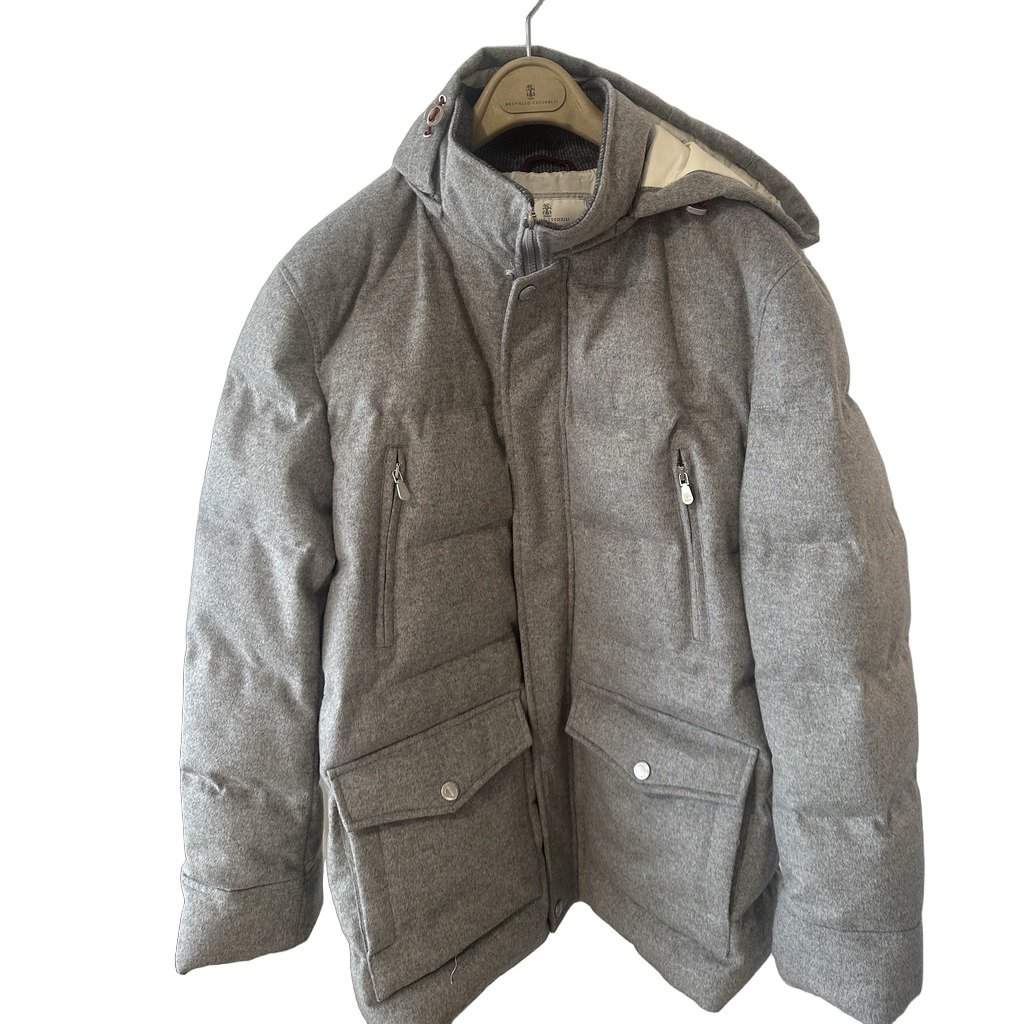 Brunello Cucinelli Grey Padded Wool Puffer Grey Wool Very good condition - Front View