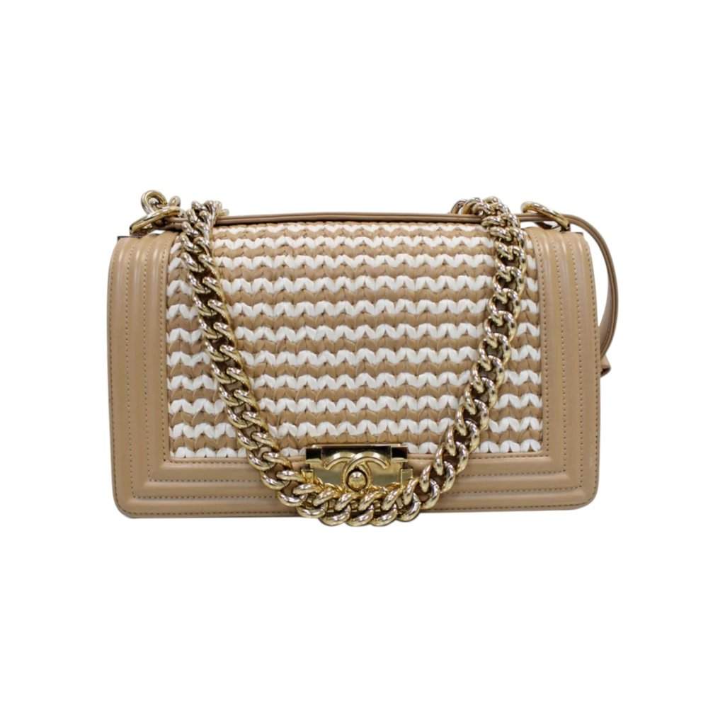 Chanel Boy Beige Leather Good - Front View