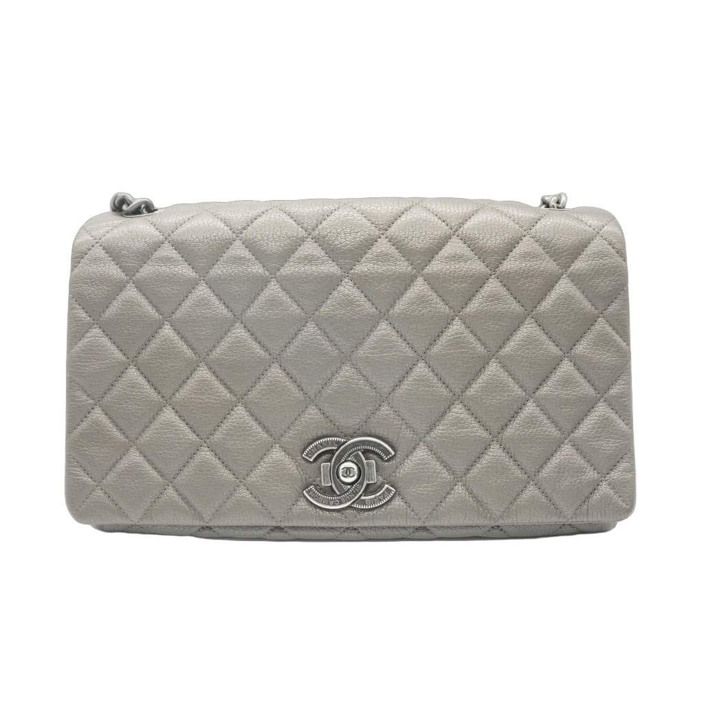 Chanel City Walk Flap Grey Leather Good - Front View