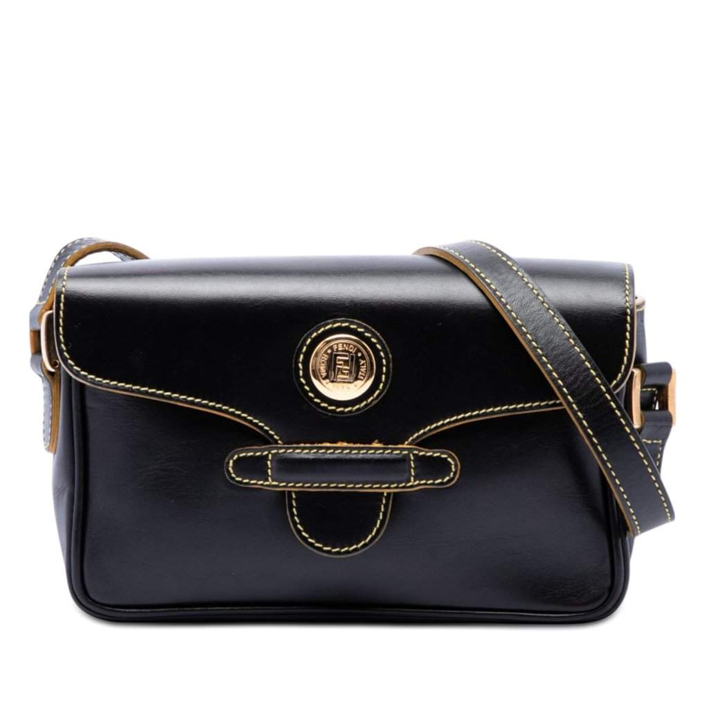 Fendi Smooth Calfskin Crossbody Black Leather Very good - Front View