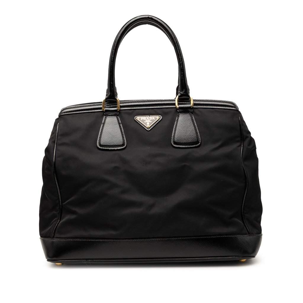 Prada Saffiano Vernice Trimmed Tessuto Parabole Tote Black Very good condition - Front View