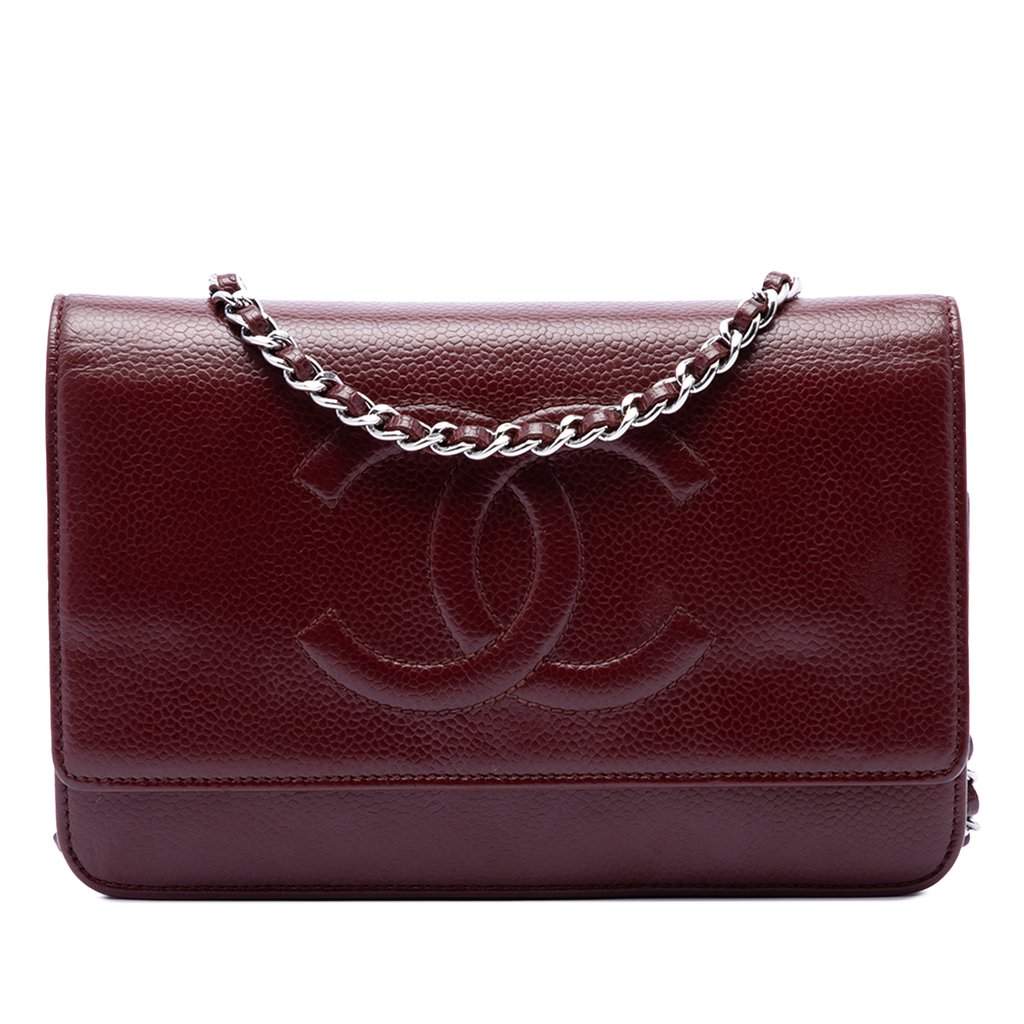 Chanel CC Caviar Wallet On Chain Red Leather Very good condition - Front View