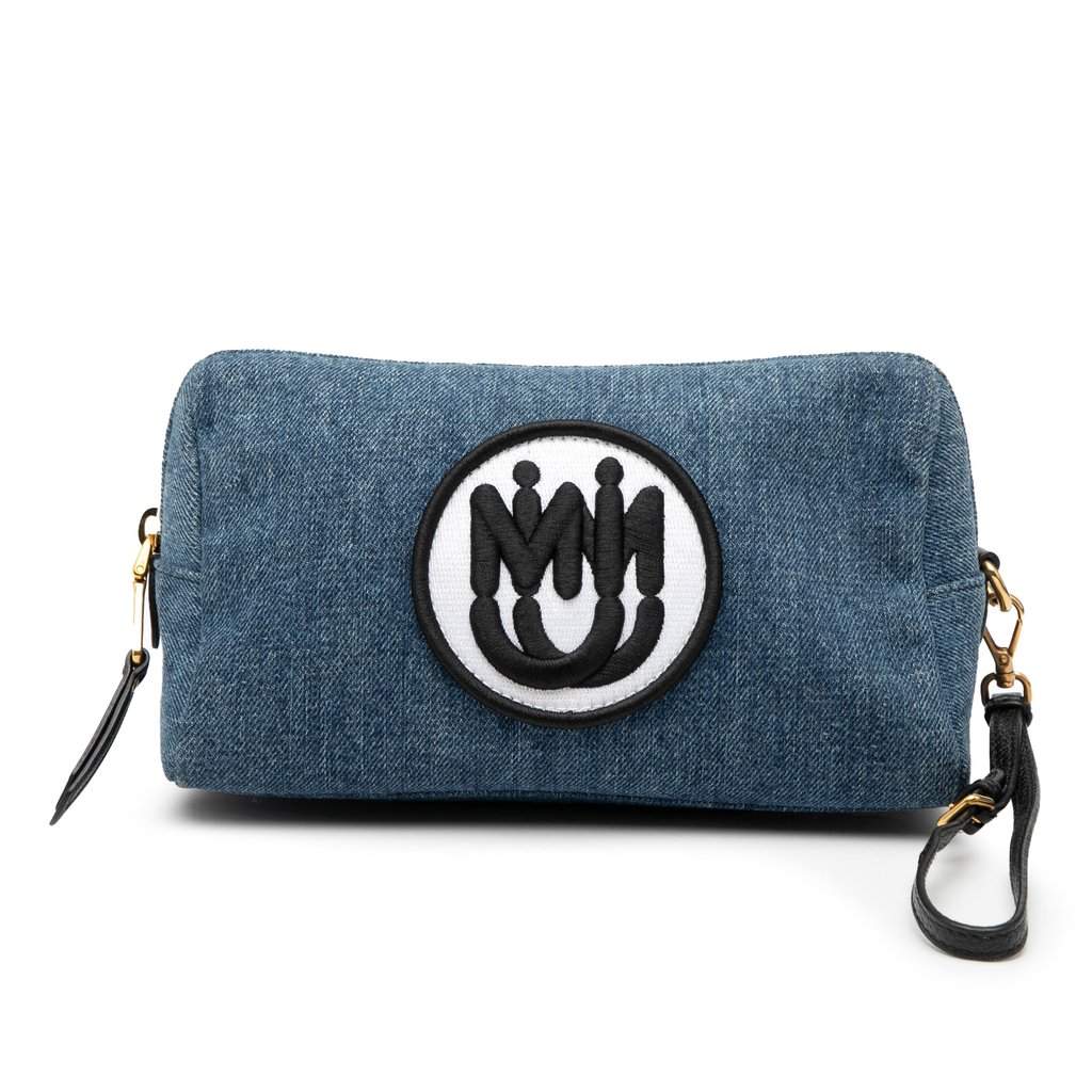 Miu Miu Denim Embroidered Logo Wristlet Pouch Blue Very good - Front View