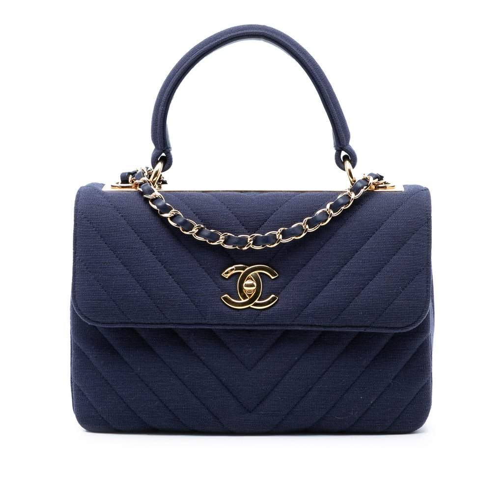 Chanel Small Chevron Jersey Trendy CC Top Handle Flap Blue Very good condition - Front View